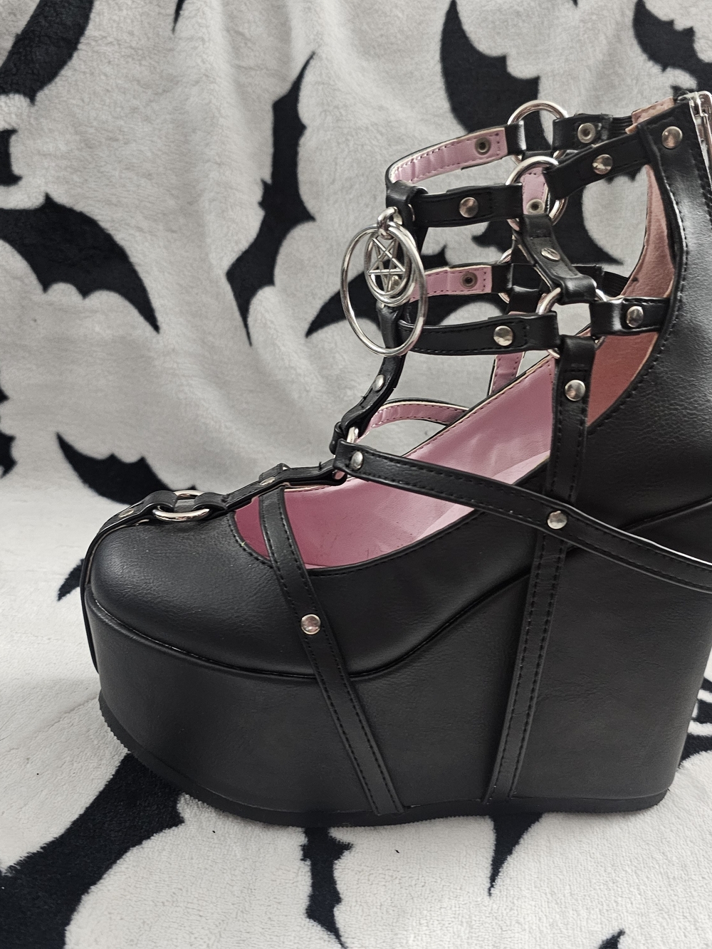 Demonia Strappy Platform Heels - Black - Picture 2 of 2